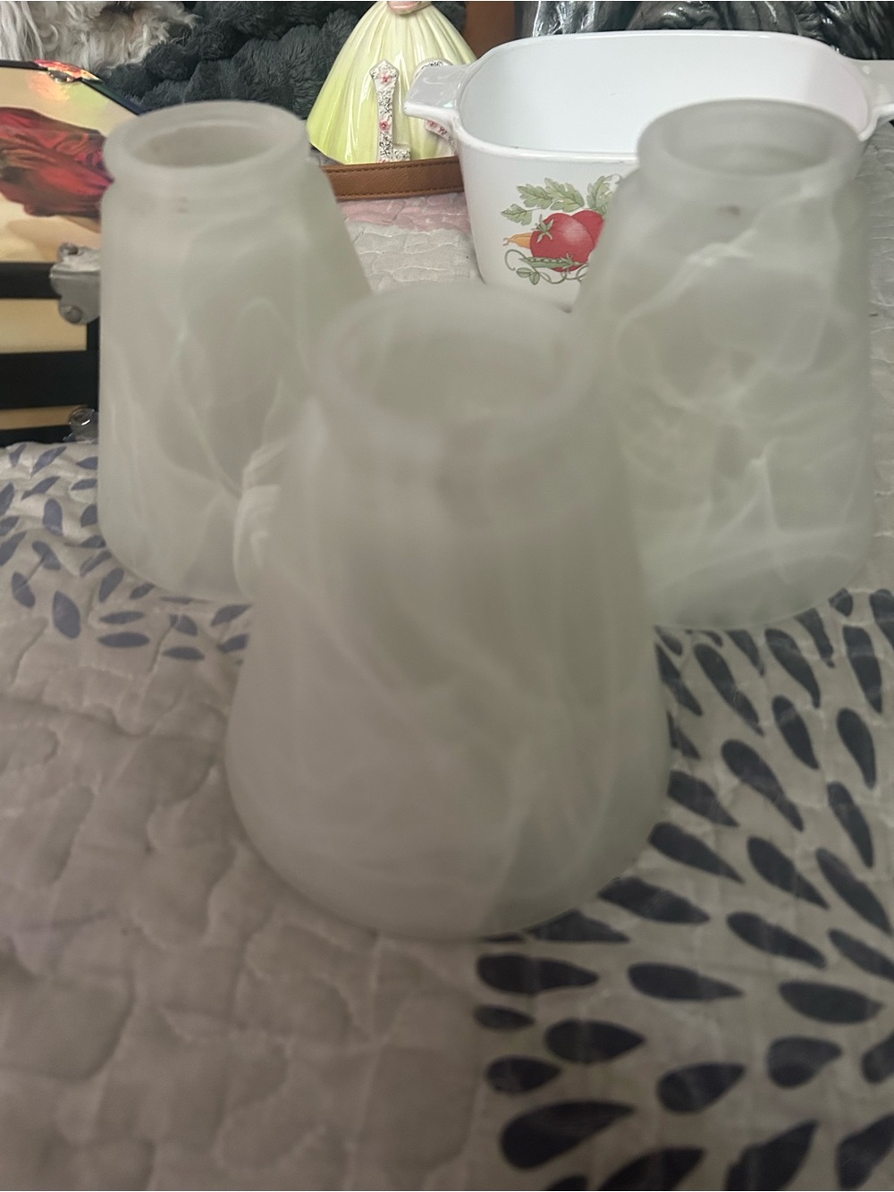 Frosted White Swirl Glass Shade - Set of 3